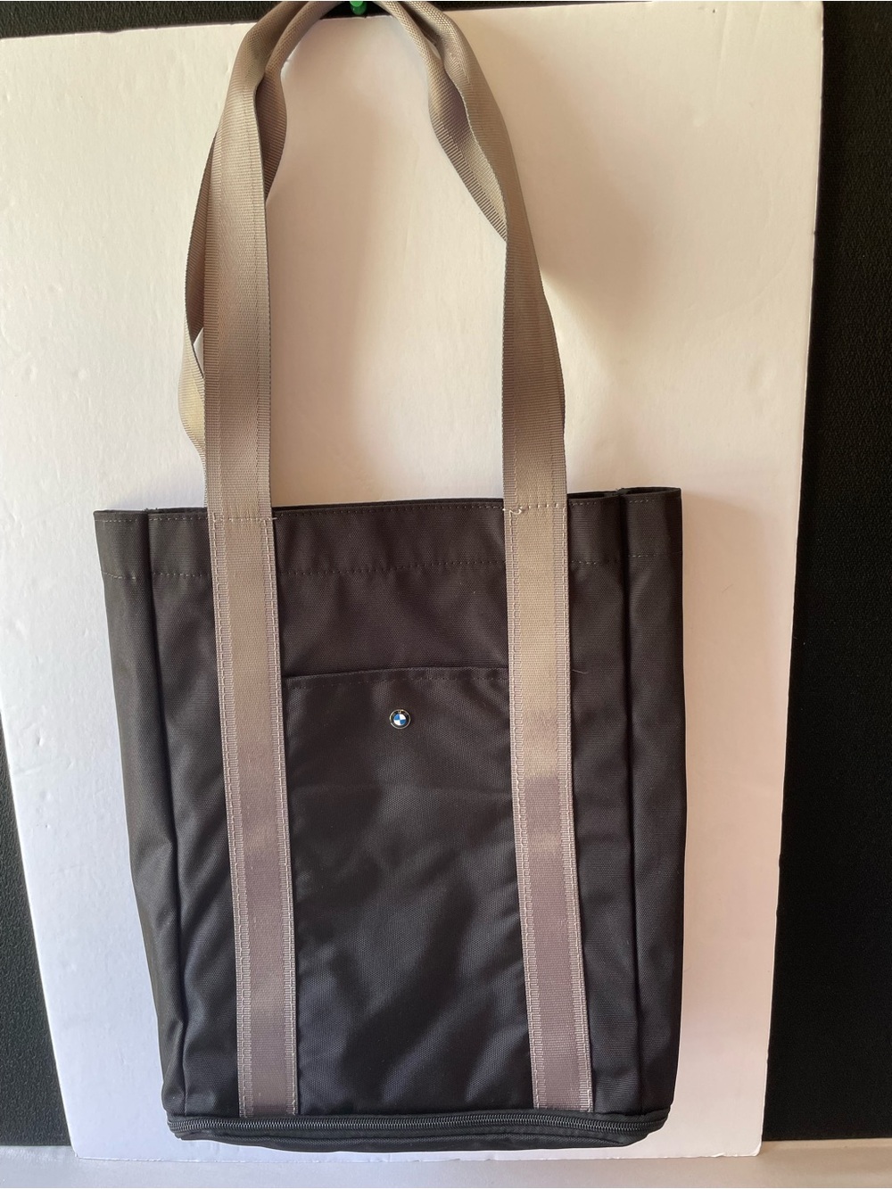 BMW Black Tote Bag with Tan Straps